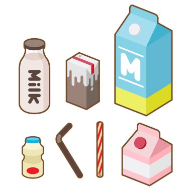 Süt kutusu süt şişesi yoğurt suyu paketi illüstrasyon vektör