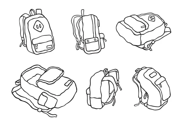 Sac à dos plat et valise de sport sacs à dos d'école ensemble llustration — Image vectorielle