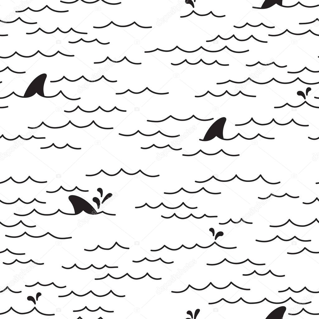 Shark Fin Dolphin Ocean Sea Seamless Pattern / wallpaper Background