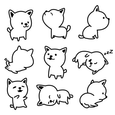 Sevimli köpek vektör çizimler siyah ve beyaz