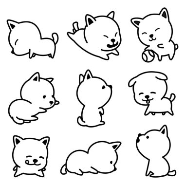 Yavru köpekleri vektör çizimler siyah ve beyaz