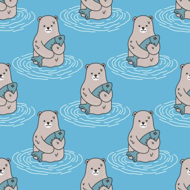 Ayı kutup ayısı ve sorunsuz vektör desen mavi duvar kağıdı arka plan balık