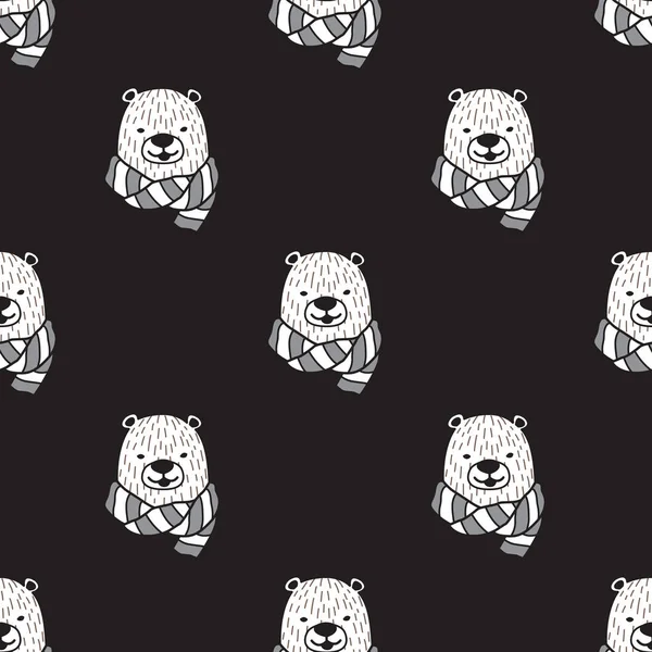 Oso Polar oso bufanda sin costuras Vector patrón fondo de pantalla negro — Vector de stock