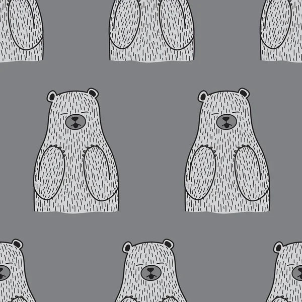 Oso polar oso sin costura Vector patrón gris fondo de pantalla — Vector de stock