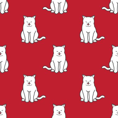 Kedi yavru kedi doodle mutlu Dikişsiz desen duvar kağıdı arka plan kırmızı