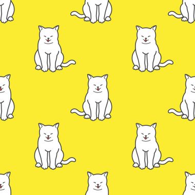 Kedi kedi yavrusu mutlu Dikişsiz desen duvar kağıdı arka plan Sarı doodle