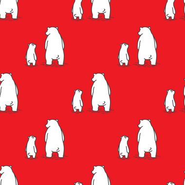 Ayı kutup ayısı doodle vektör baba ve oğul Seamless Modeli kırmızı duvar kağıdı arka plan