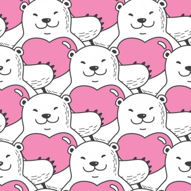 Ayı gibi kucaklama kalp Sevgililer doodle Seamless Modeli pembe duvar kağıdı arka plan vektör