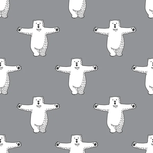 Niedźwiedź niedźwiedź polarny szczęśliwy uścisk Seamless Pattern szary tapeta tło — Wektor stockowy