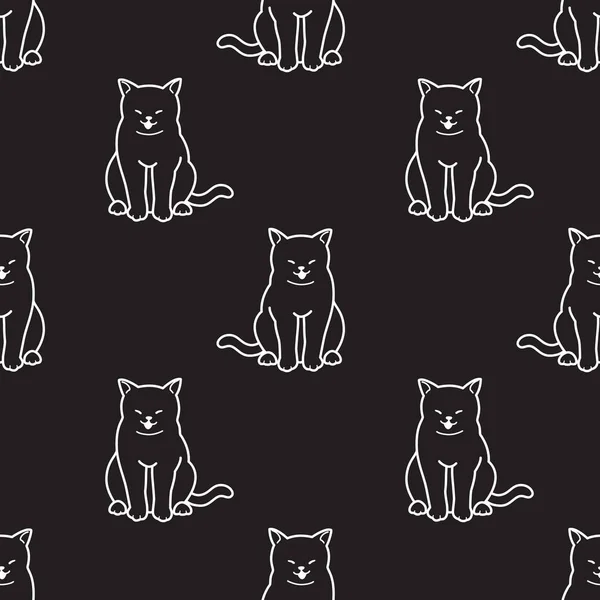 Chat chaton doodle Happy Seamless Pattern fond d'écran noir — Image vectorielle