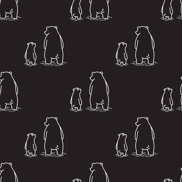 Oso oso polar Papá e hijo patrón sin costuras Fondo de pantalla negro — Vector de stock