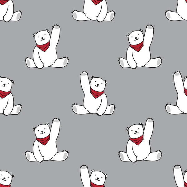 Oso polar Diga hola patrón sin costuras fondo de pantalla gris — Vector de stock