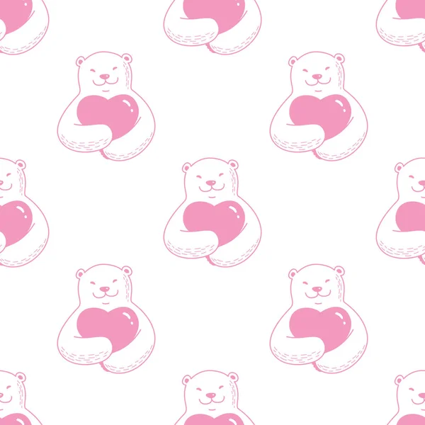 Corazón de oso San Valentín Patrón sin costuras doodle fondo de pantalla ilustración rosa — Vector de stock