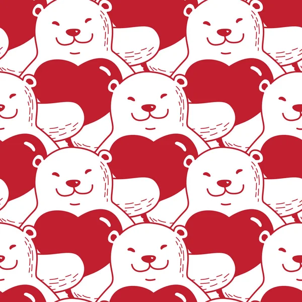 熊抱心情人节涂鸦无缝图案壁纸背景矢量红色 — 图库矢量图片