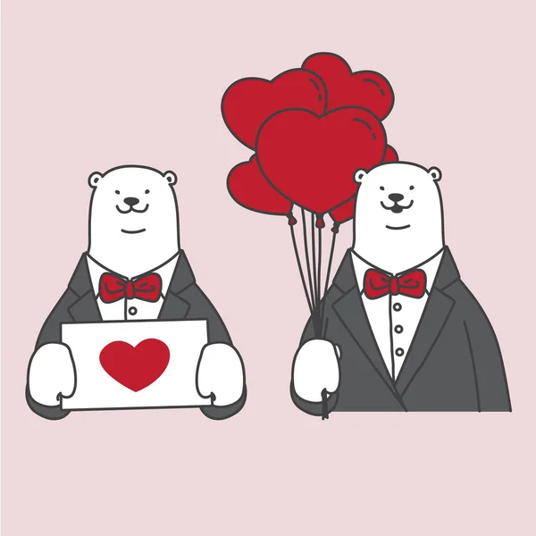 Bära isbjörn kyss kärlek hjärta valentine doodle vektor sömlösa mönster tapet bakgrund — Stock vektor