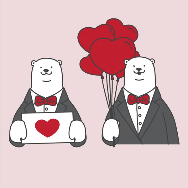 Orso polare bacio amore cuore valentino doodle vettore senza soluzione di continuità modello sfondo carta da parati — Vettoriale Stock