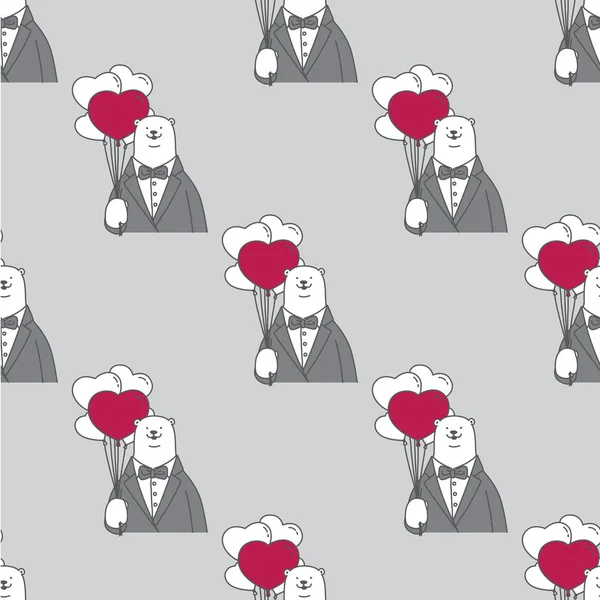 Lední medvěd Love valentine balónek srdce Valentýnské vektor doodle vzor bezešvé tapety pozadí — Stockový vektor
