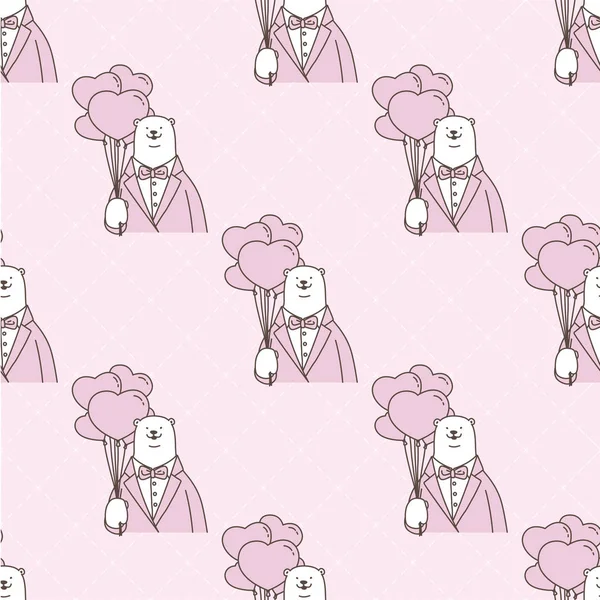 Polar Bear Love valentine Balloon heart valentine vector doodle Seamless Pattern wallpaper background pink
