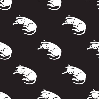 Simge Doodle vektör karikatür Dikişsiz desen duvar kağıdı arka plan uyuyan kedi yavru kedi