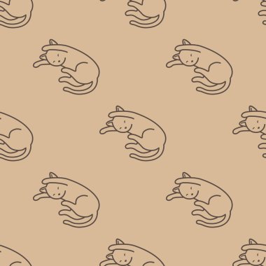 Kedi yavru kedi simgesi Doodle vektör karikatür Dikişsiz desen duvar kağıdı arka plan kahverengi