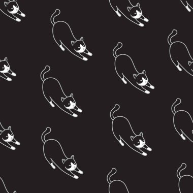 Kedi yavru kedi Doodle karikatür vektör Dikişsiz desen duvar kağıdı arka plan siyah