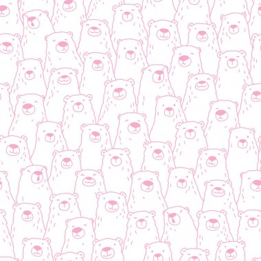 Ayı kutup ayısı teddy vektör karikatür Doodle Dikişsiz desen duvar kağıdı arka plan pembe