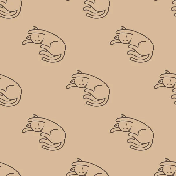 猫子猫アイコン落書きベクトル漫画のシームレスなパターンの壁紙の背景ブラウン — ストックベクタ