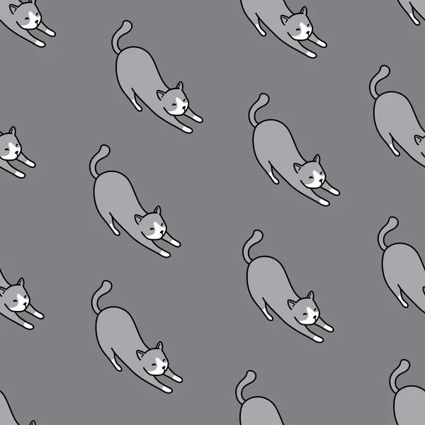 Kat Kitten Doodle Vector Naadloze Patroon Behang Achtergrond Grijs — Stockvector