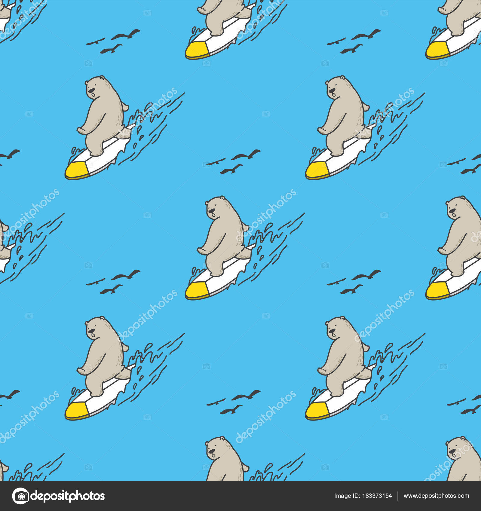 Bear Polar Bear Seamless Pattern Surfing Ocean Vector Wallpaper
