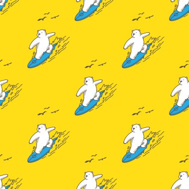 ayı kutup ayısı seamless modeli sörf okyanus vektör izole duvar kağıdı arka plan sarı