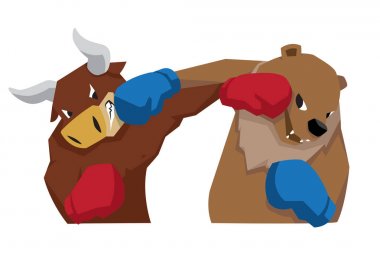 Bull vs ayı sembolü borsa trend illüstrasyon kırmızı mavi