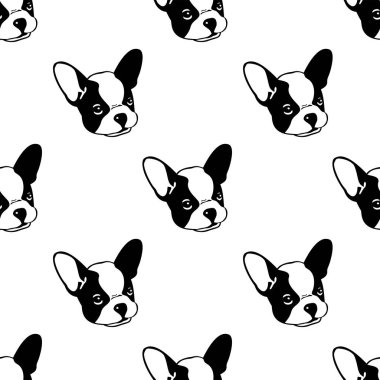 izole arka plan duvar kağıdı beyaz köpek Seamless Modeli Fransız buldozer kafa vektör