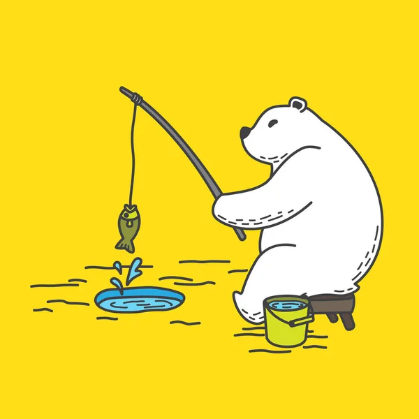 Urs Urs Polar Vector Pescuit Ilustrare Caracter Desene Animate — Vector de stoc