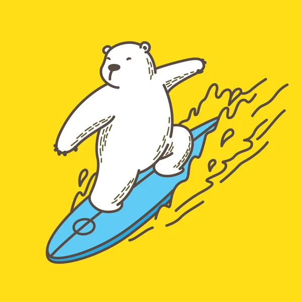 Медведь Серфинг Океан Вектор Иллюстрация Персонаж Желтый Мультфильм — стоковый вектор