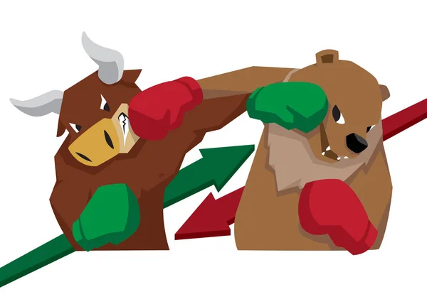 Bull Medvěd Symbol Akciového Trhu Trend Obrázek Zelená Šipka Červená — Stockový vektor