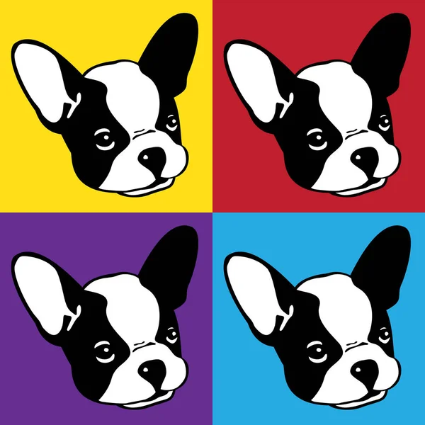 Dog French Bulldog Face Head Pop Art Illustration Icon — Stock Vector