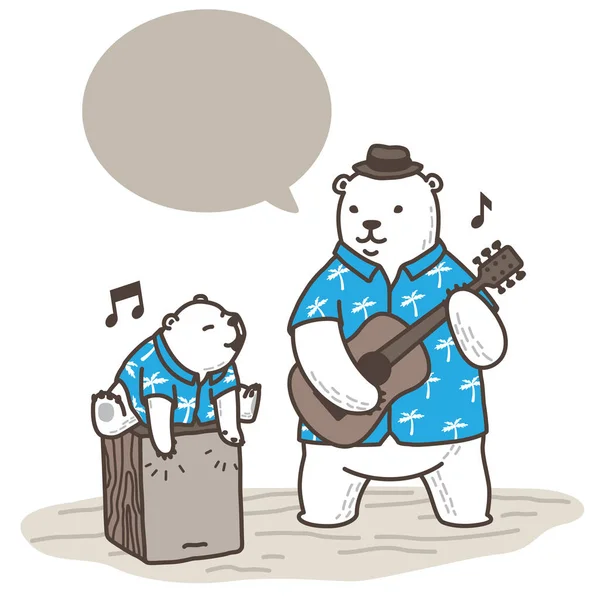 Ведмідь Полярний Ведмідь Векторні Ігри Гітара Музика Барабан Літо Ілюстрація — стоковий вектор