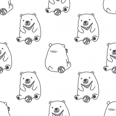 Topu Seamless Modeli izole vektör duvar kağıdı arka plan beyaz ayı kutup ayısı oynamak