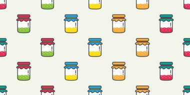 fruit Jam Bottle Seamless Pattern vector isolated wallpaper background colorful