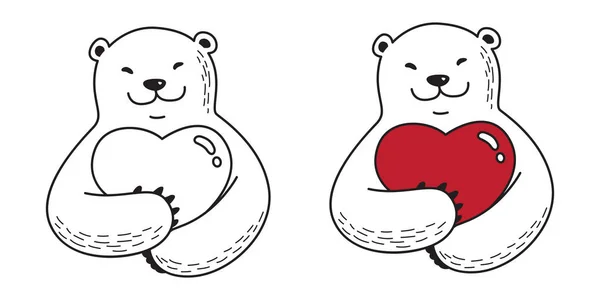 Ayı Kutup Ayısı Vektör Sarılmak Kalp Sevgililer Illüstrasyon Karikatür Karakter — Stok Vektör