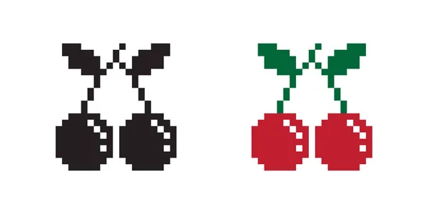 Kirsche Pixel Symbol Vektor Illustration — Stockvektor