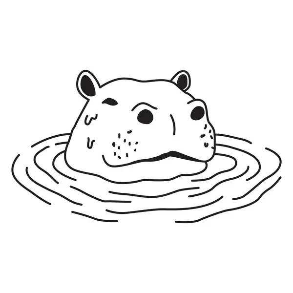 Hippo Vetor Hipopótamo Ícone Natação Doodle Ilustração — Vetor de Stock
