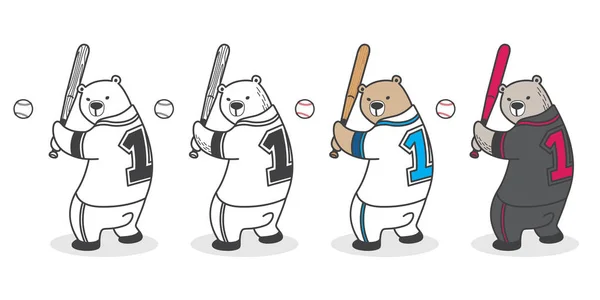 Bear Polar Bear Vektori Baseball Urheilu Kuvitus Sarjakuvahahmo — vektorikuva