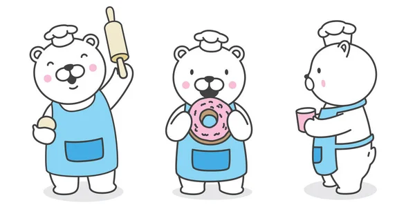 Medvěd Lední Medvěd Vektorový Kuchař Vaření Pekárna Ilustrace Znakové Karikatury — Stockový vektor