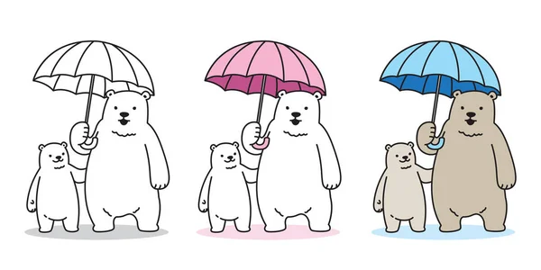 Medvěd Lední Medvěd Vektorový Deštník Pršelo Ilustrace Kreslené Postavičky — Stockový vektor