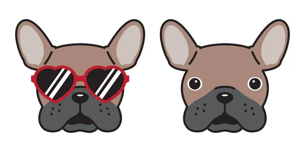 Pes Francouzský Buldoček Vektorové Ikony Brýle Srdce Ilustrace Znakové Karikatury — Stockový vektor
