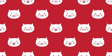 kedi seamless modeli yavru kedi baş vektör simge izole duvar kağıdı arka plan kırmızı