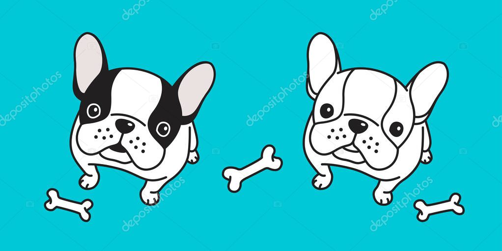 dog vector french bulldog bone cartoon character illustration