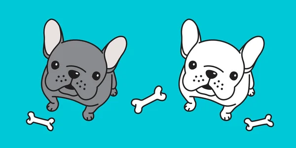 Chien Vecteur Français Bouledogue Carlin Assis Illustration Personnage Doodle Dessin — Image vectorielle