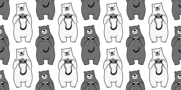熊孤立北极熊相机矢量摄影无缝图案卡通背景涂鸦壁纸 — 图库矢量图片